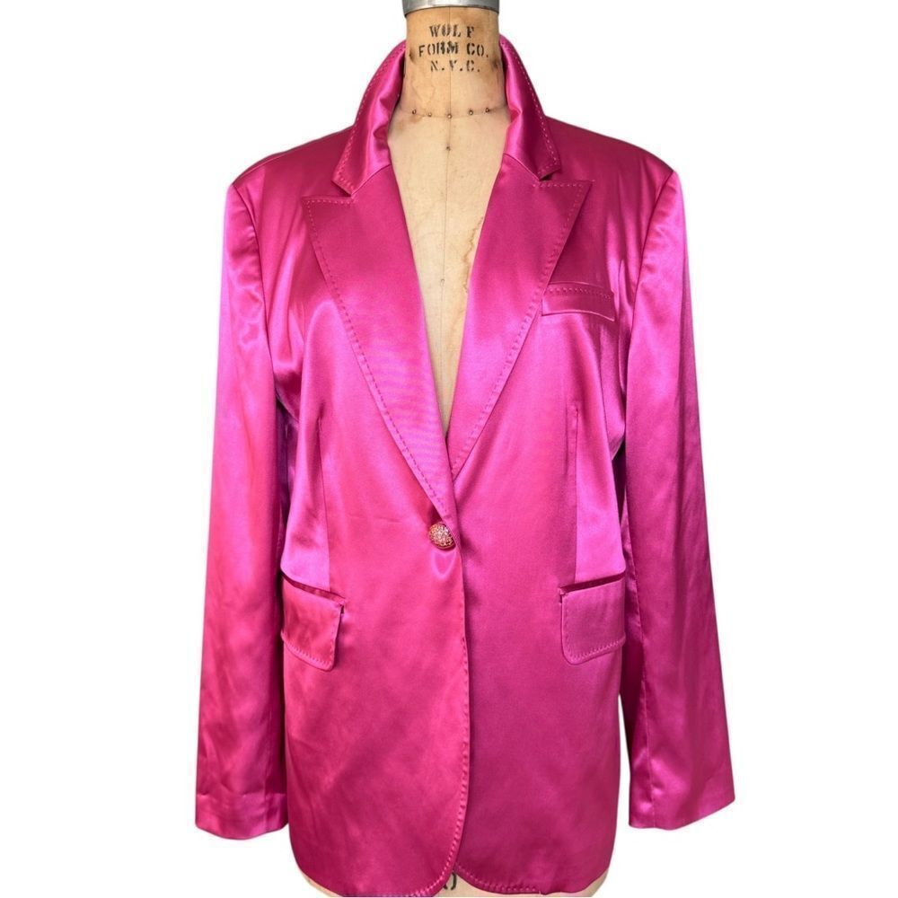 Bloomingdale's Pink Satin Rhinestone Button Blazer 
Size  16